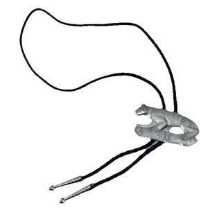 Vintage Cougar Panther Bolo Tie Western Cowboy Braided Leather Native Ameri Cord